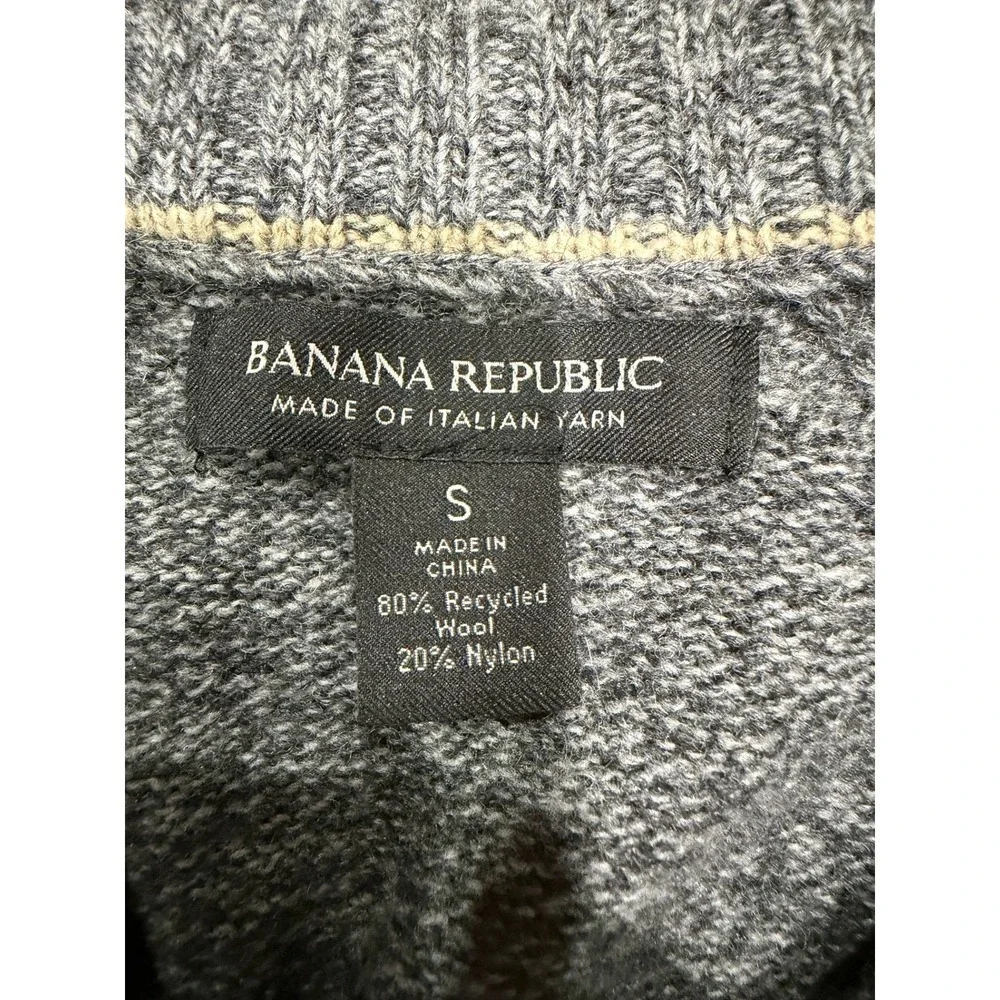 Banana Republic Recycled Wool Italian Yarn Mock Neck Button Sweater Grey Size S